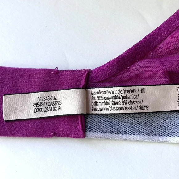 Victoria's Secret Magenta Lace Lightly Lined Wireless Bra, Size 34B‎ - Picture 7 of 10